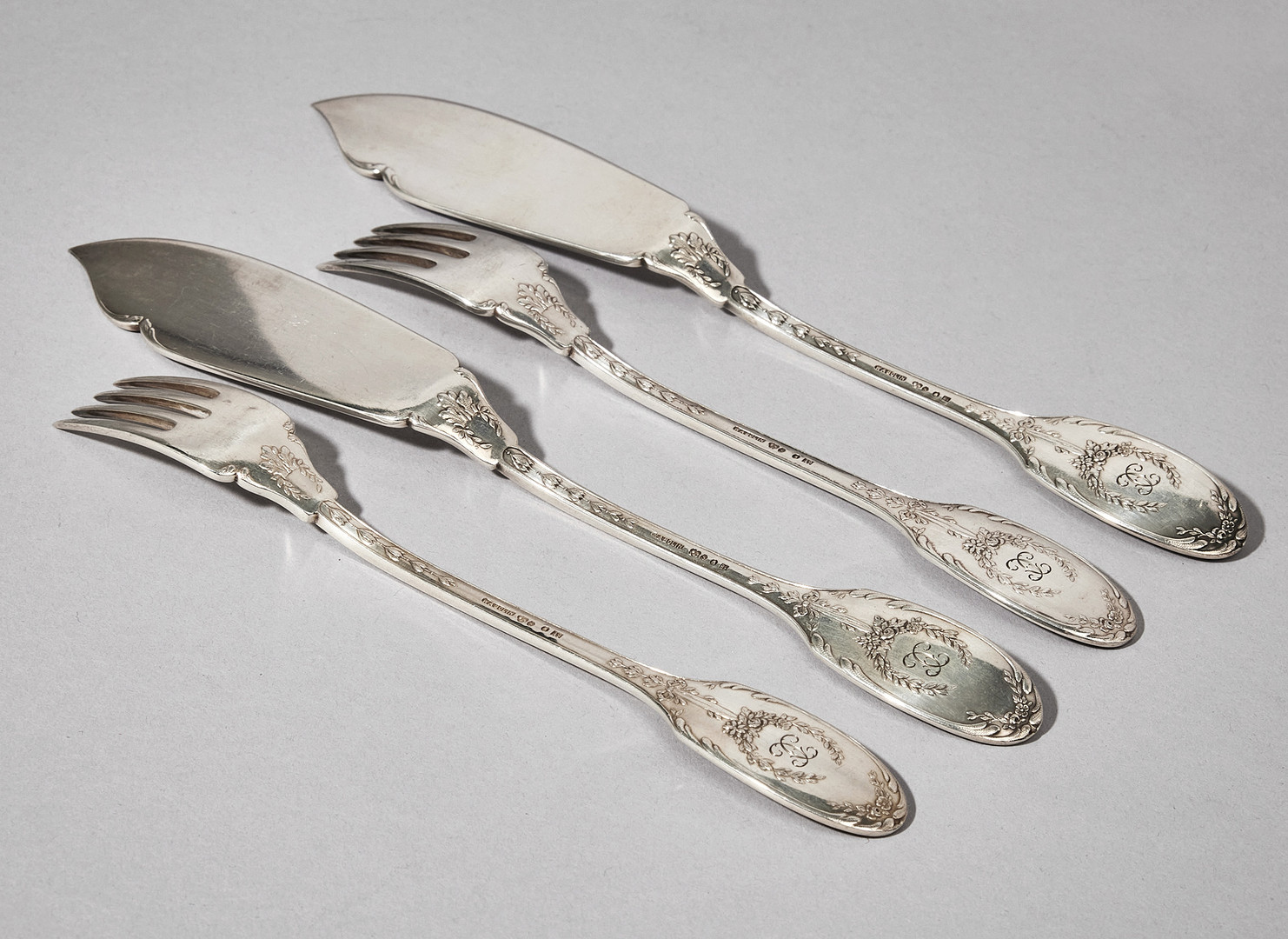 WA BOLIN. Fiskbestick, 24 delar, silver, Stockholm 1951-1952. Modell A.