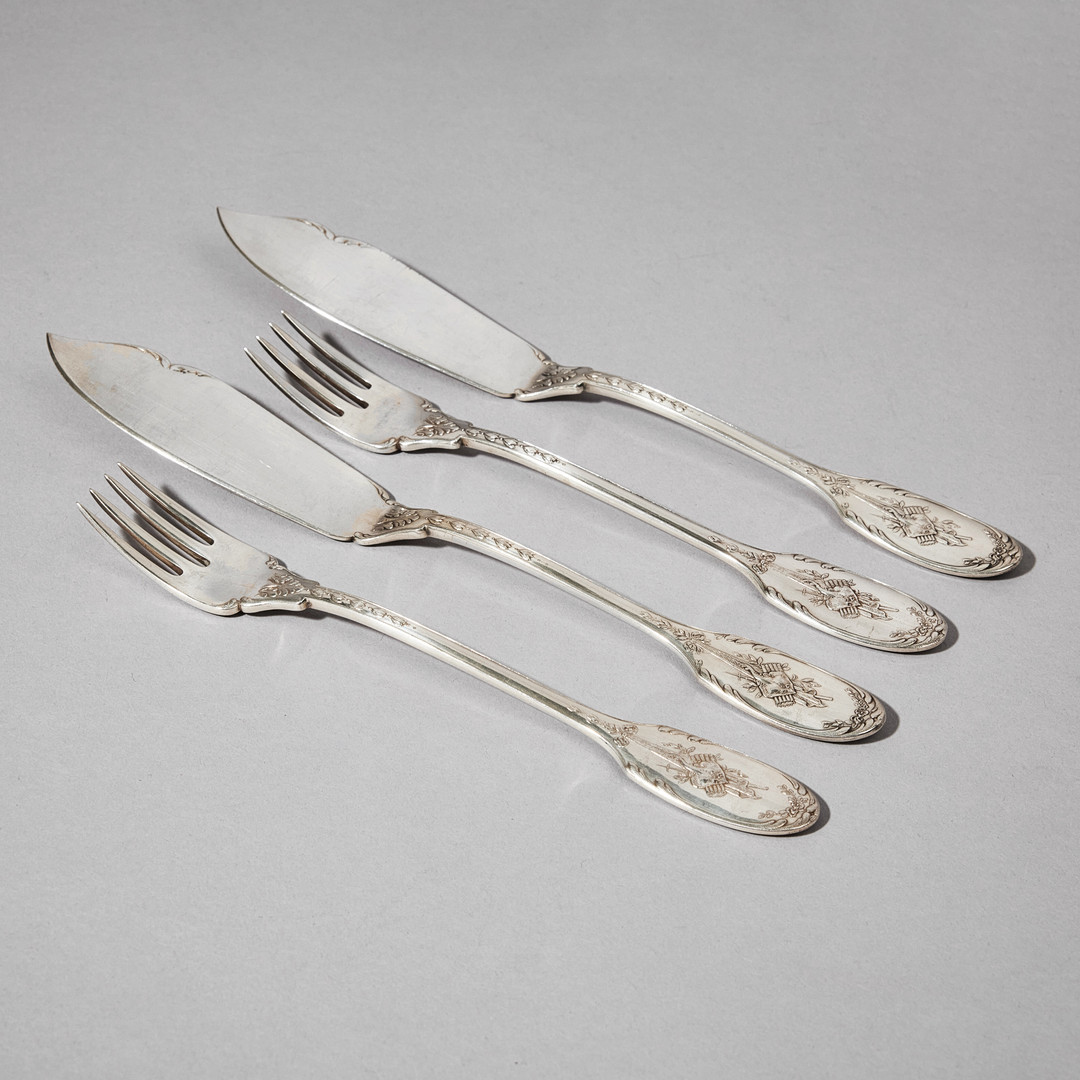 WA BOLIN. Fiskbestick, 24 delar, silver, Stockholm 1951-1952. Modell A.