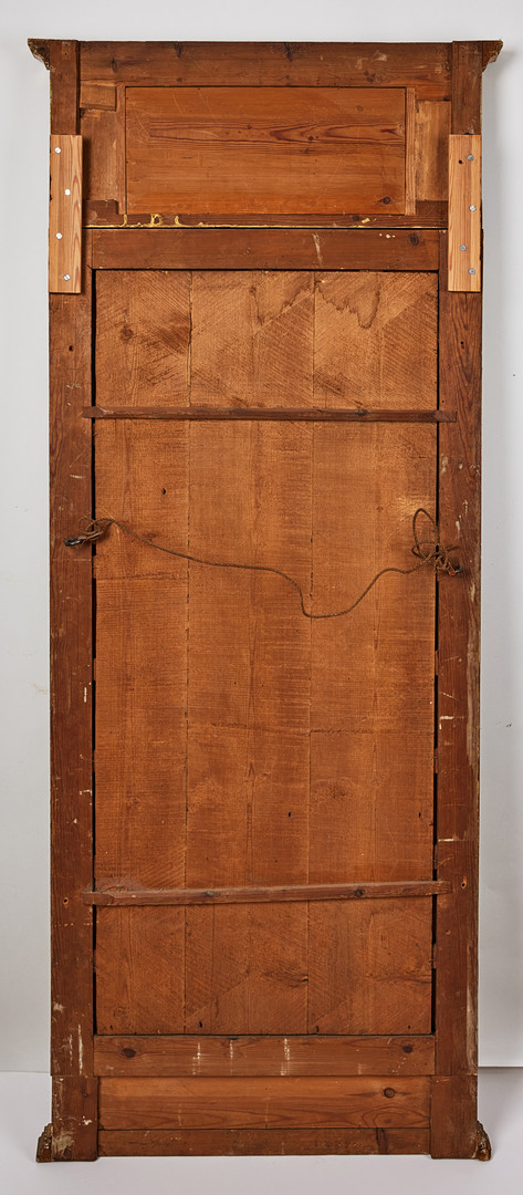 SPEGEL, sengustavianskt stockholmsarbete, omkring 1800, Pehr Ljungs art, träskuren dekor och pastellage, förgylld och bronserad.