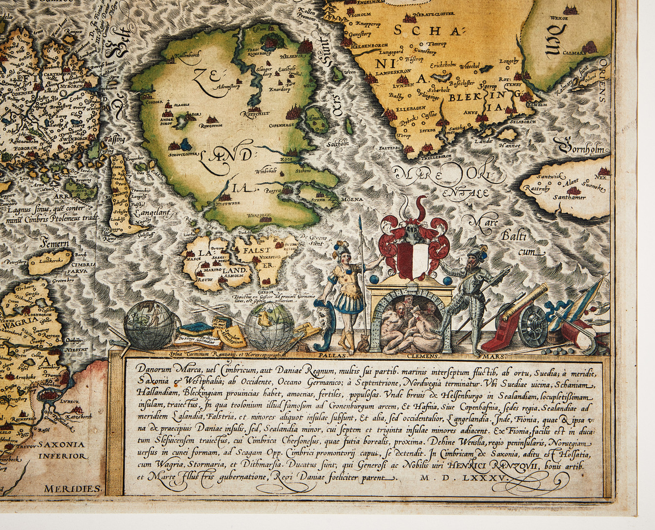 OLDEST PRINTED MAP OF DENMARK, BRAUN-HOGENBERG, Danorum Marca, ca 1590.