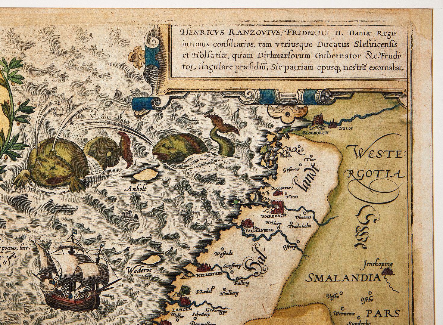 OLDEST PRINTED MAP OF DENMARK, BRAUN-HOGENBERG, Danorum Marca, ca 1590.