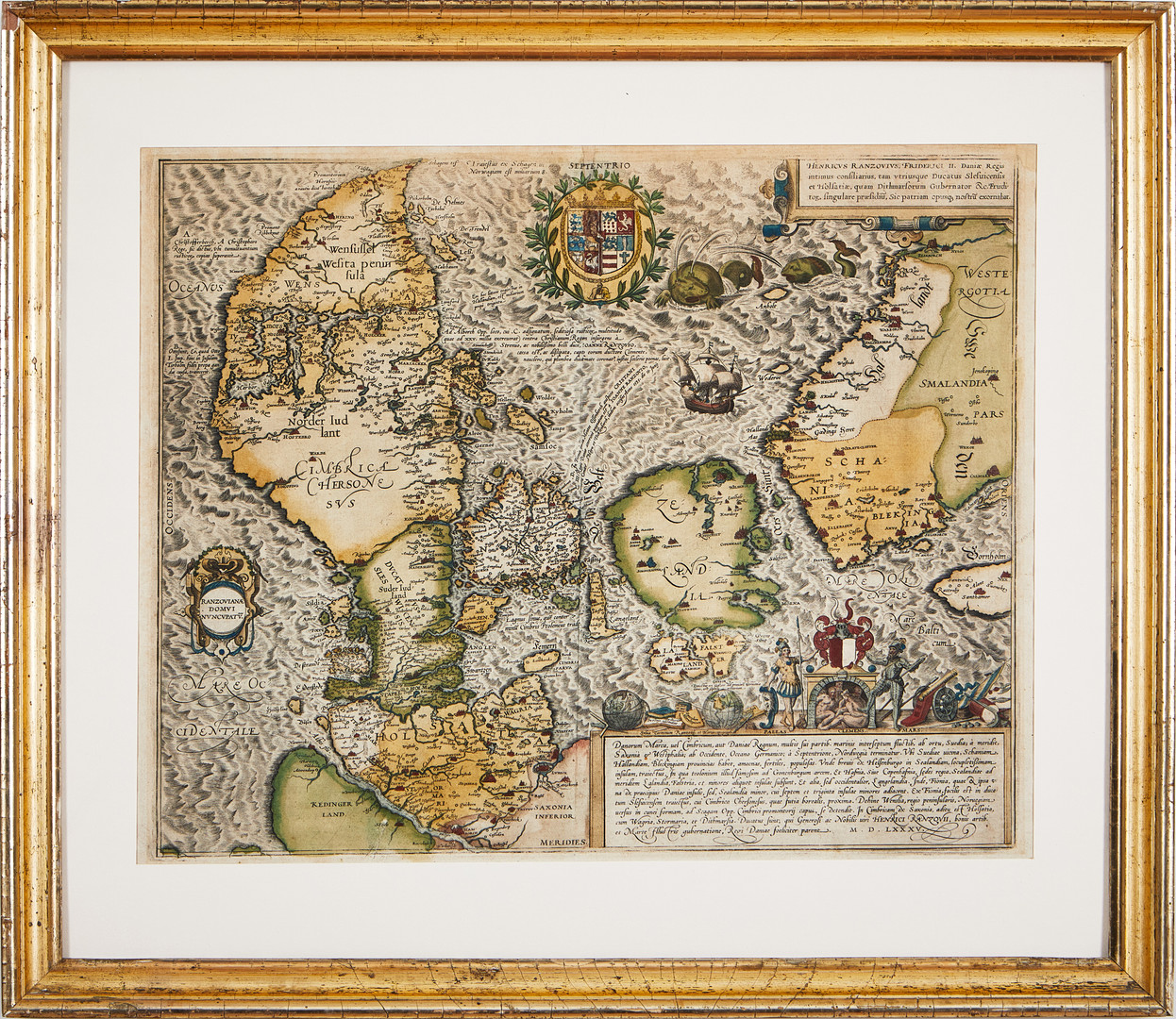 OLDEST PRINTED MAP OF DENMARK, BRAUN-HOGENBERG, Danorum Marca, ca 1590.