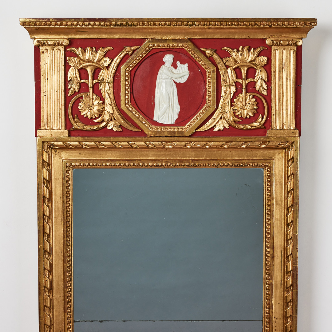 ERIC WAHLBERG (spegelmakare i Stockholm ca. 1760-1811) tillskriven, spegel, sengustavianskt stockholmsarbete, träskuren dekor, förgylld och bronserad.