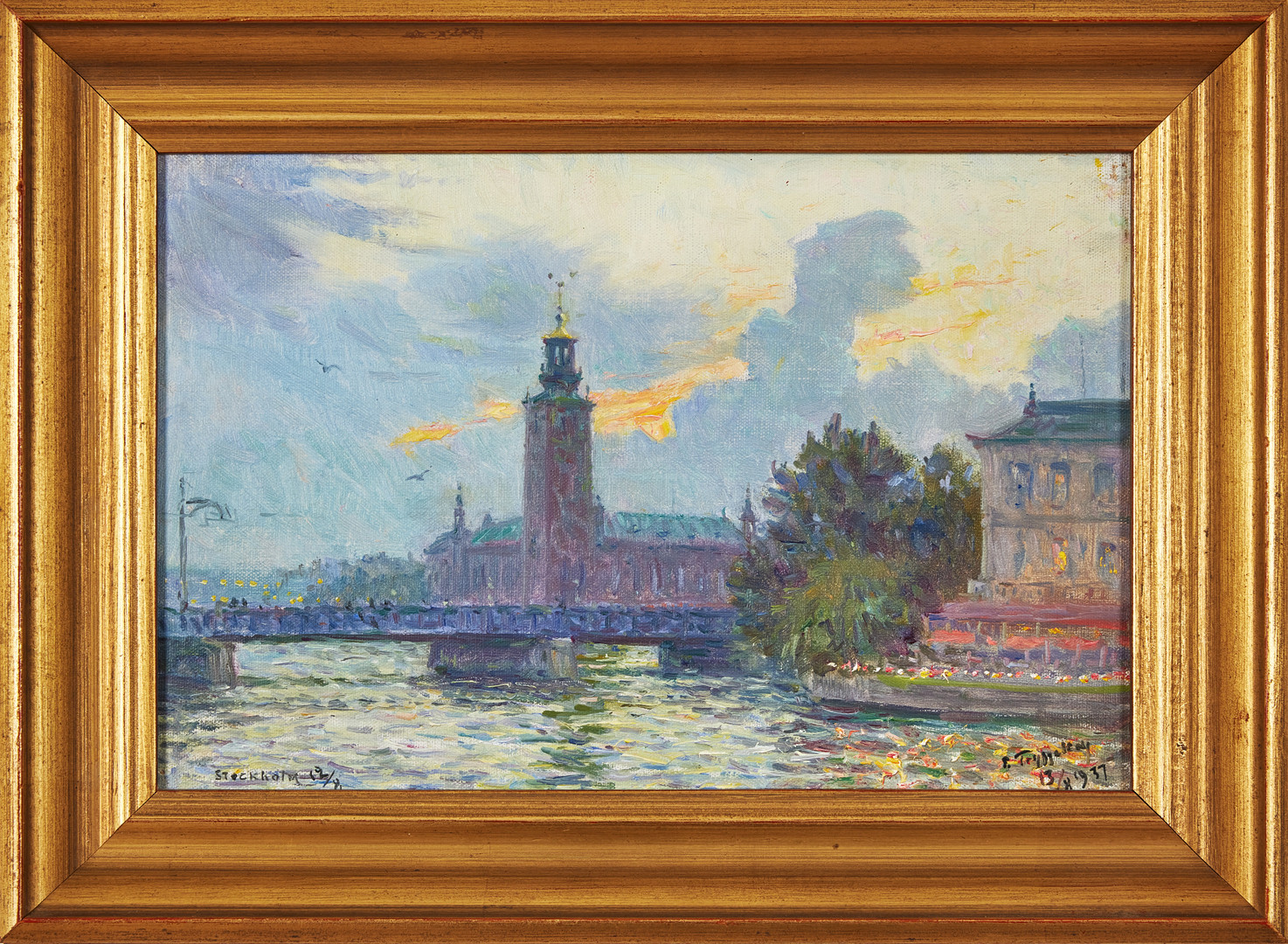 ERIK  TRYGGELIN. Stockholmsvy över stadshuset.