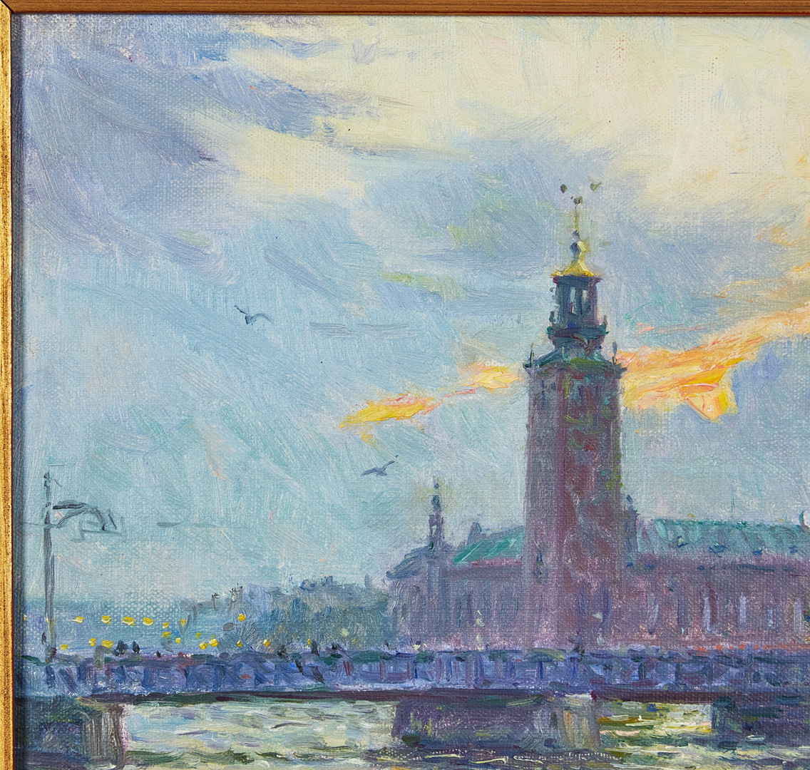 ERIK  TRYGGELIN. Stockholmsvy över stadshuset.