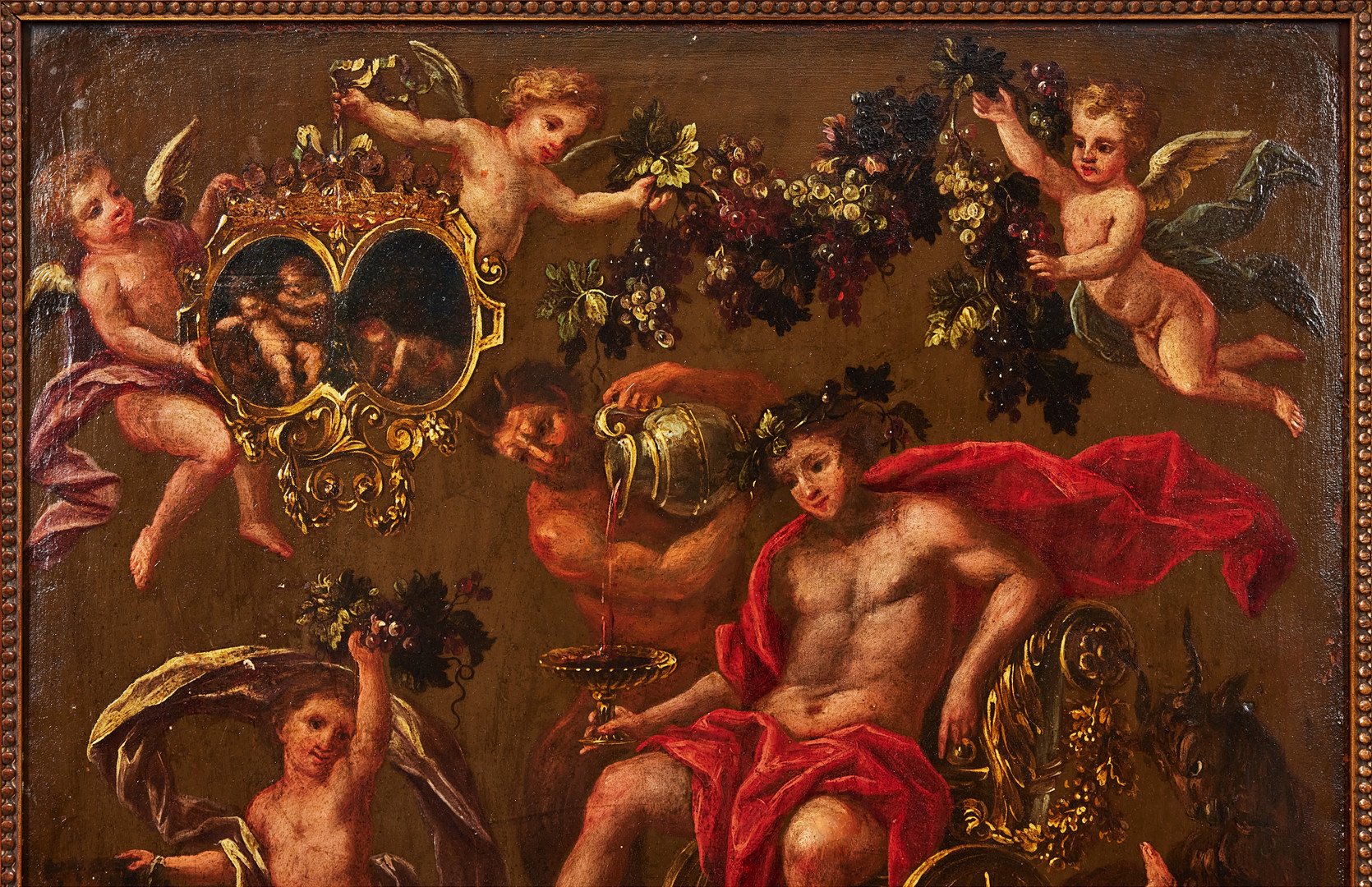 OIDENTIFIERAD KONSTNÄR. Allegorisk scen med Bacchus och putti.
