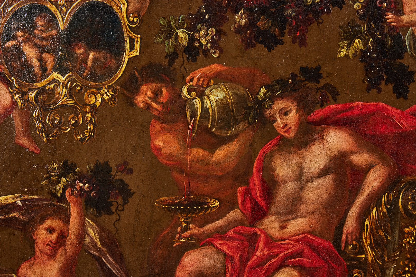 OIDENTIFIERAD KONSTNÄR. Allegorisk scen med Bacchus och putti.