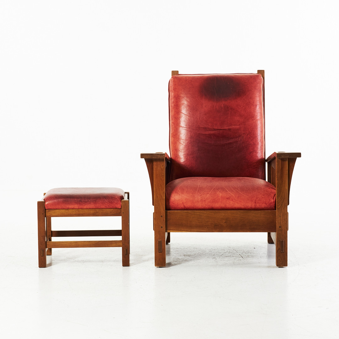 2906290. GUSTAV STICKLEY. "Spindle Morris Chair" & "Spindle footstool