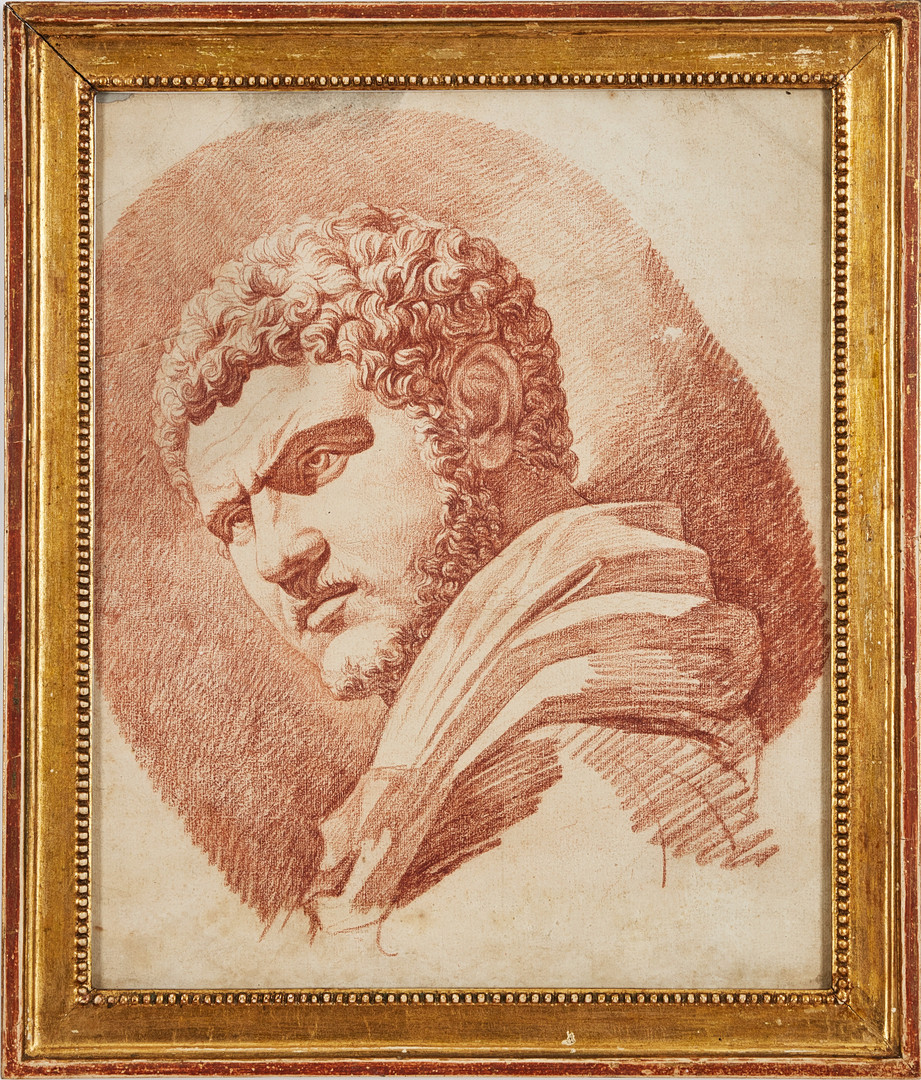 STUDIETECKNING, 1700-tal, studie av en byst föreställande Caracalla, möjligen utförd av Johan Tobias Sergel under romtiden.