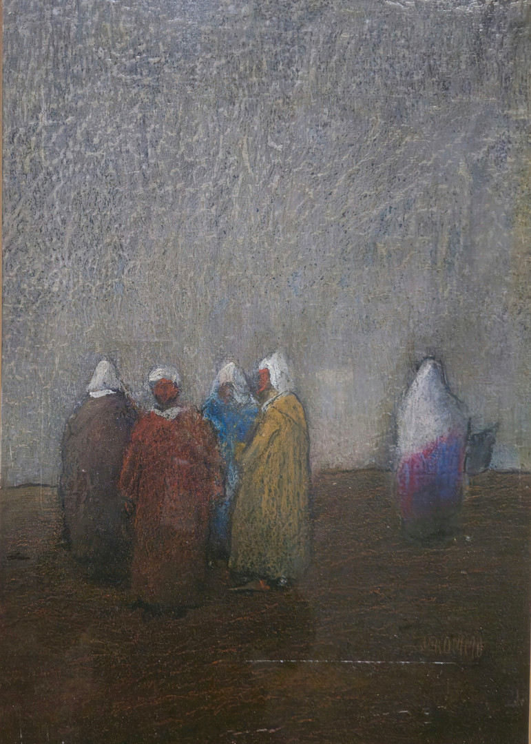 FIRMADO JERÓNIMO. MERCADO MARROQUÍ. ÓLEO SOBRE TABLA.