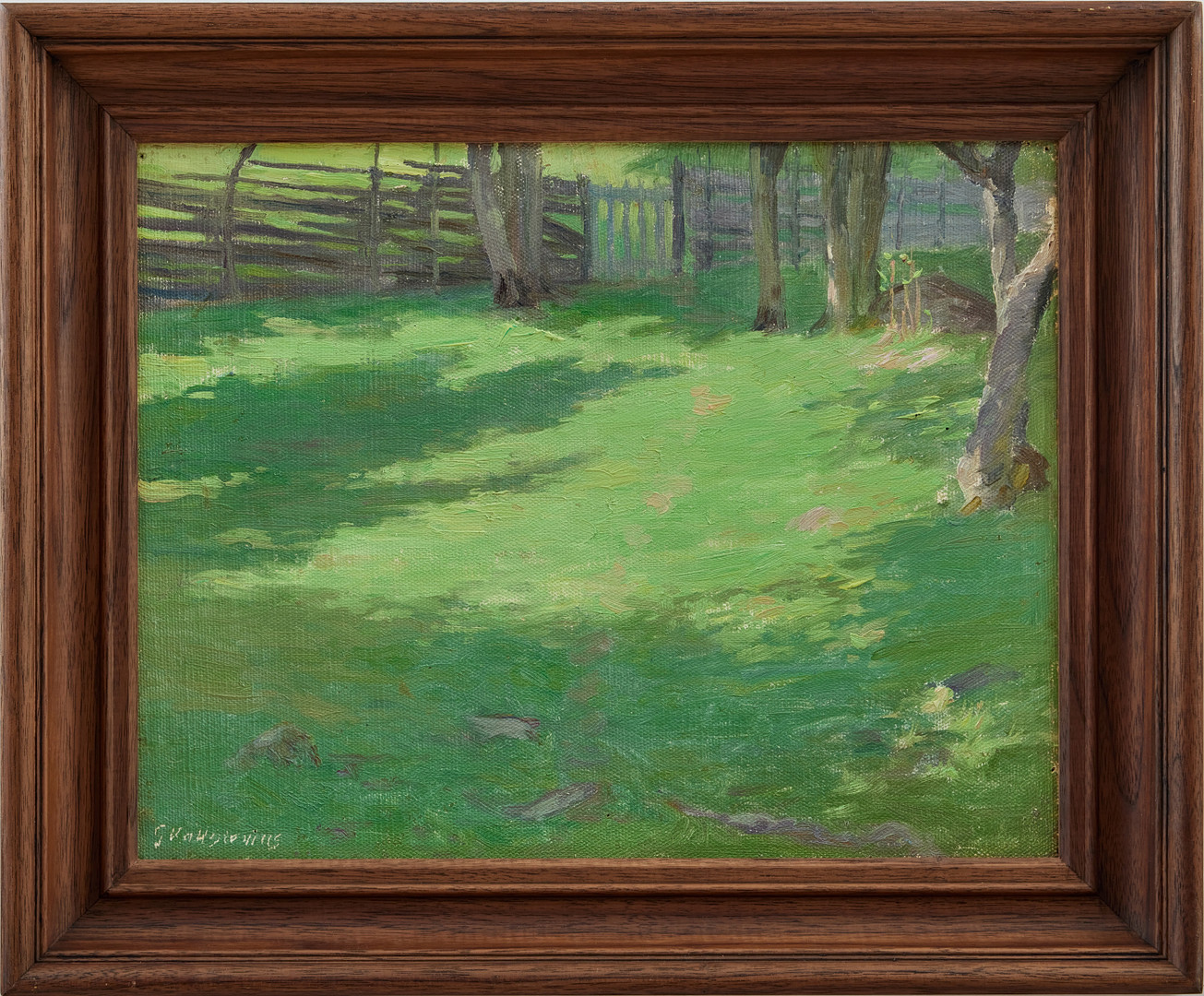 GOTTFRID KALLSTENIUS. Trädgård med gärdesgård och grind - motiv från Borsö.