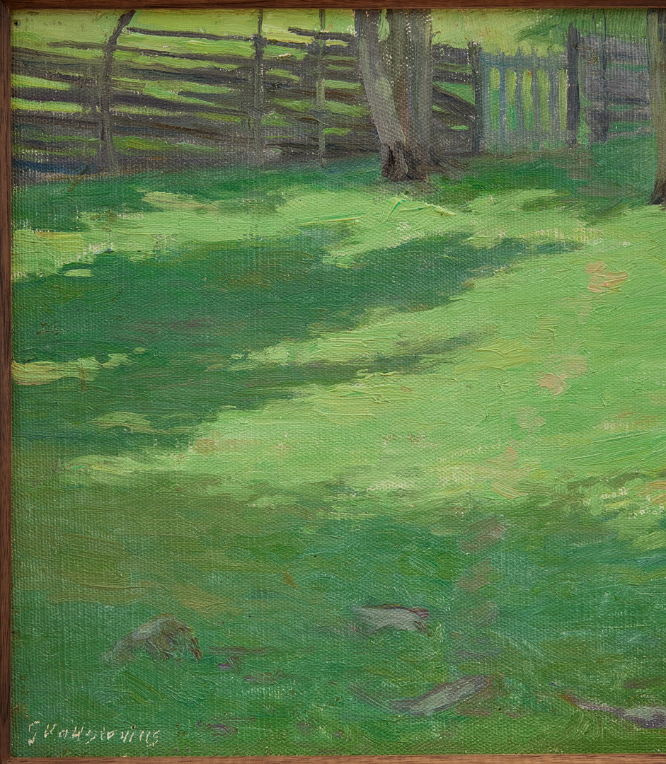 GOTTFRID KALLSTENIUS. Trädgård med gärdesgård och grind - motiv från Borsö.