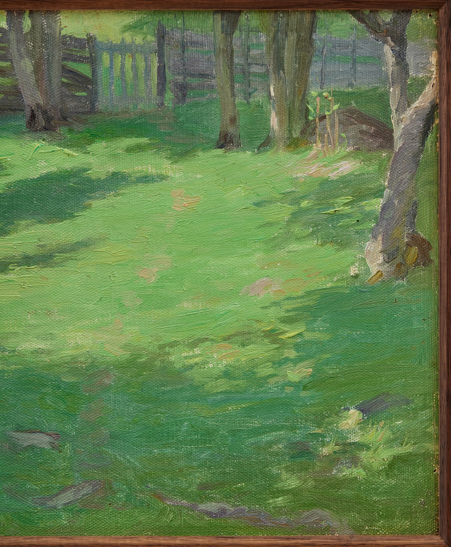 GOTTFRID KALLSTENIUS. Trädgård med gärdesgård och grind - motiv från Borsö.