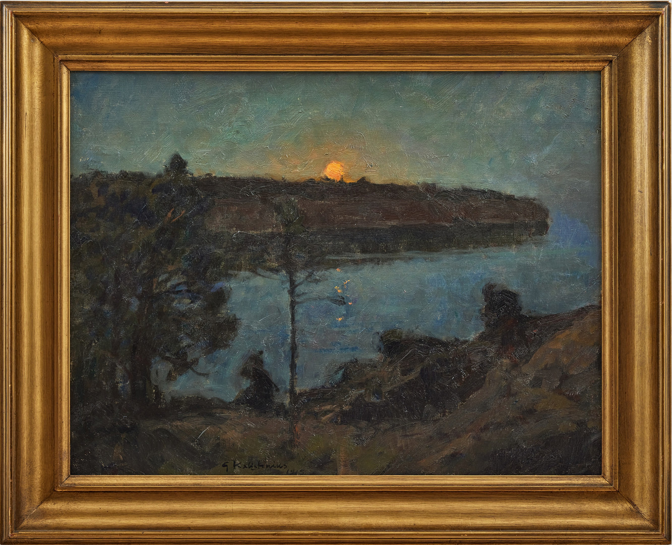 GOTTFRID KALLSTENIUS. Utsikt mot Svalklinten från Månberget, fullmåne.