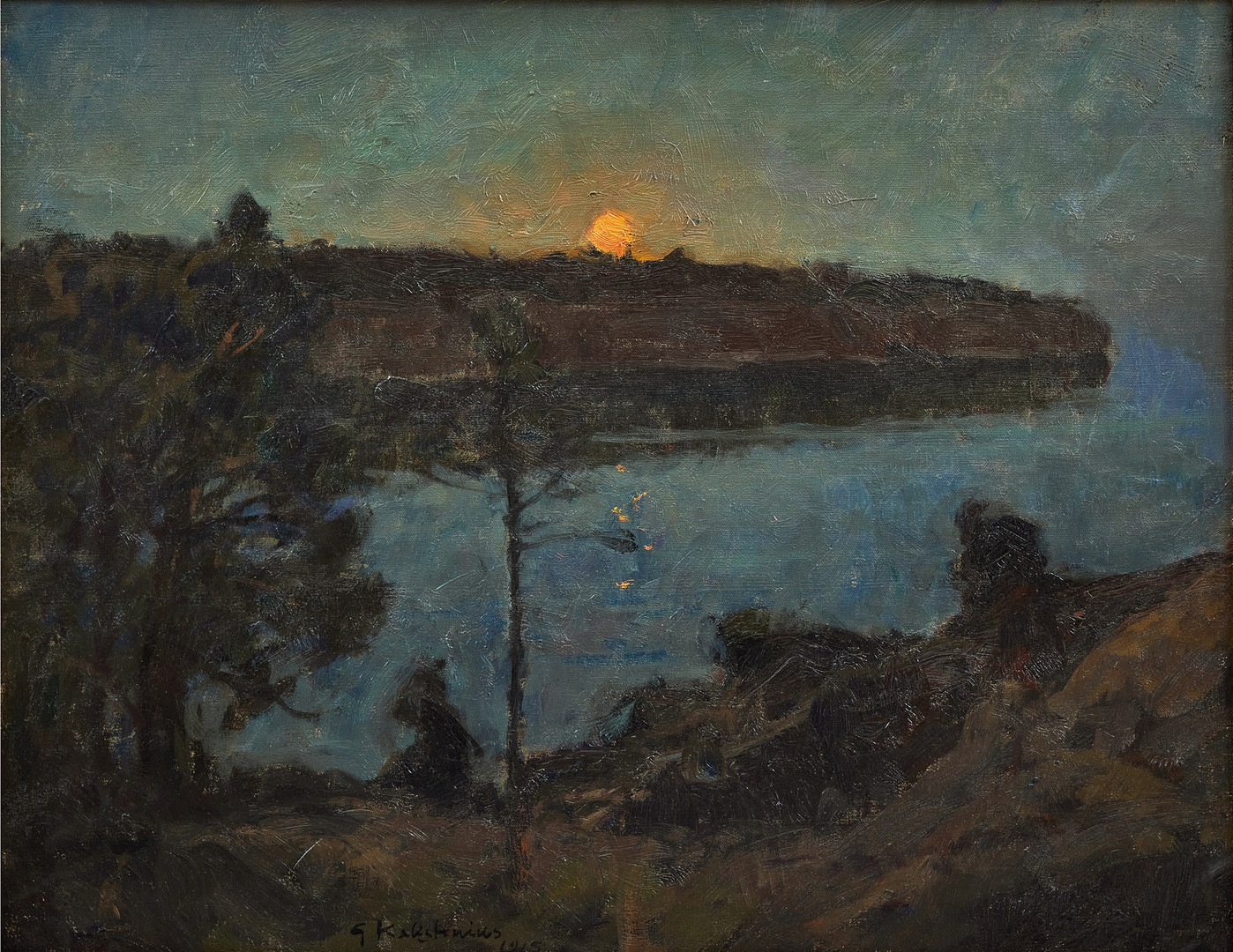 GOTTFRID KALLSTENIUS. Utsikt mot Svalklinten från Månberget, fullmåne.