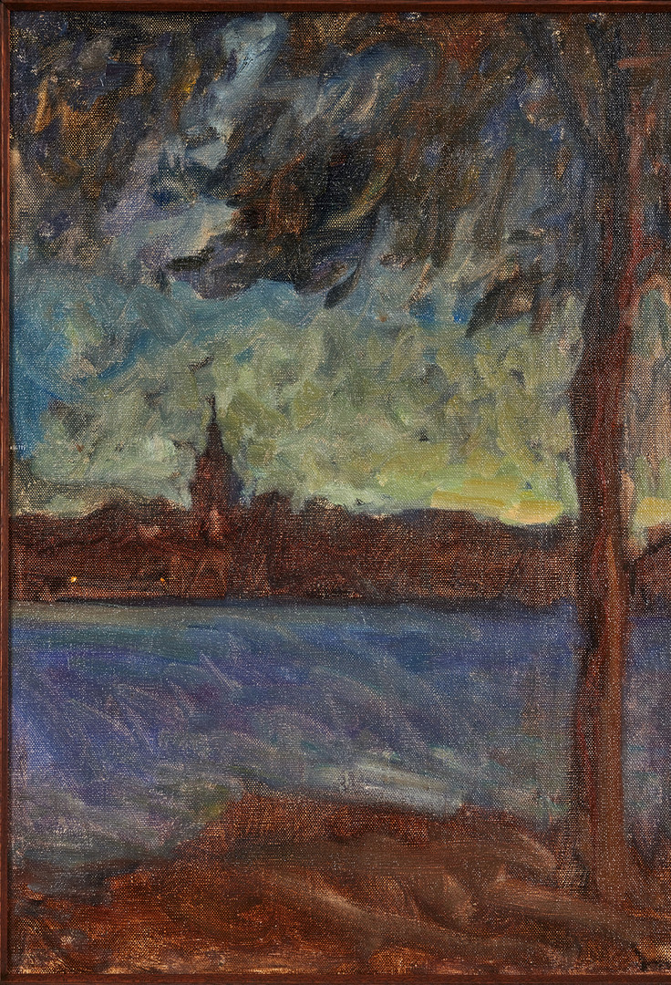 GOTTFRID KALLSTENIUS. Vy av Västervik med S:ta Gertruds kyrka, skymning.