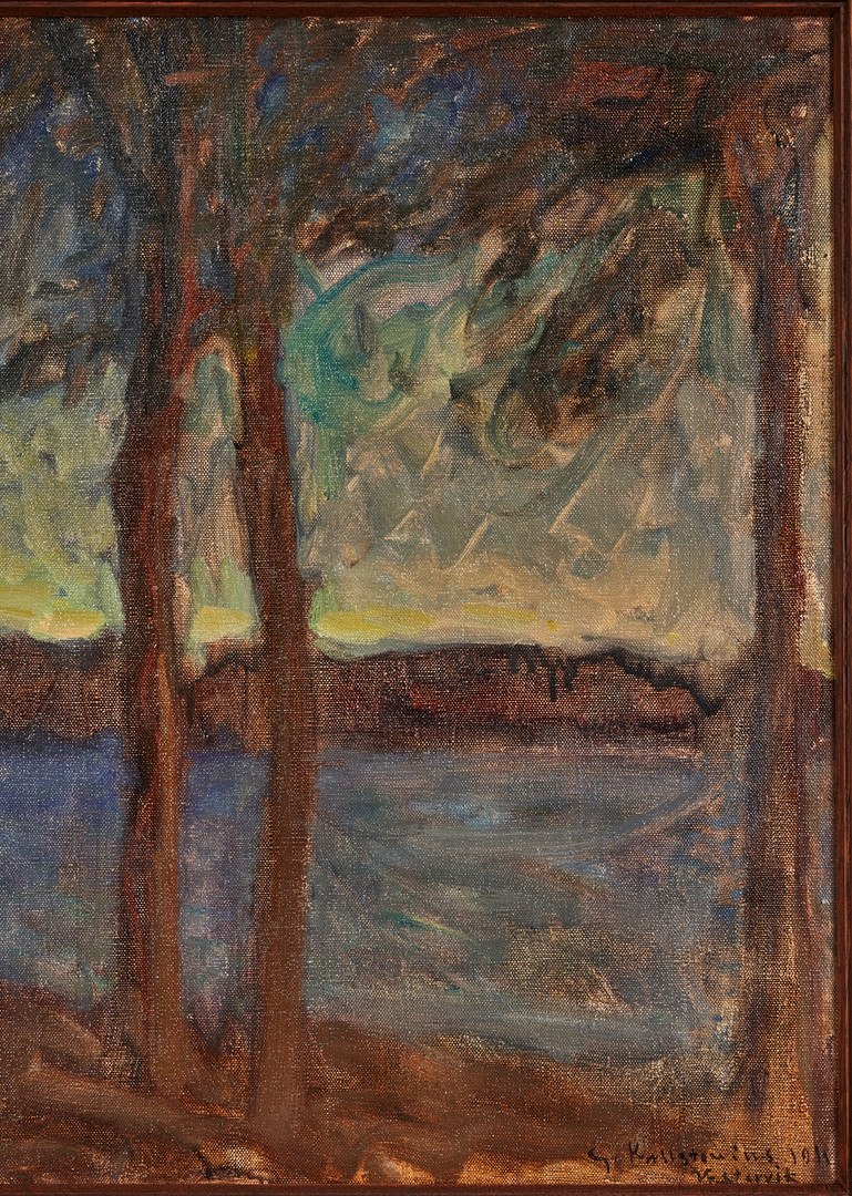 GOTTFRID KALLSTENIUS. Vy av Västervik med S:ta Gertruds kyrka, skymning.