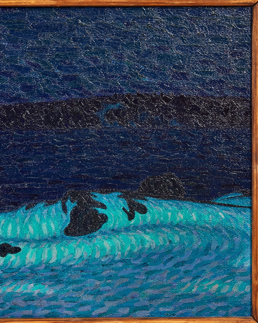 GUNNAR HALLSTRÖM. Stormvåg mot strand.