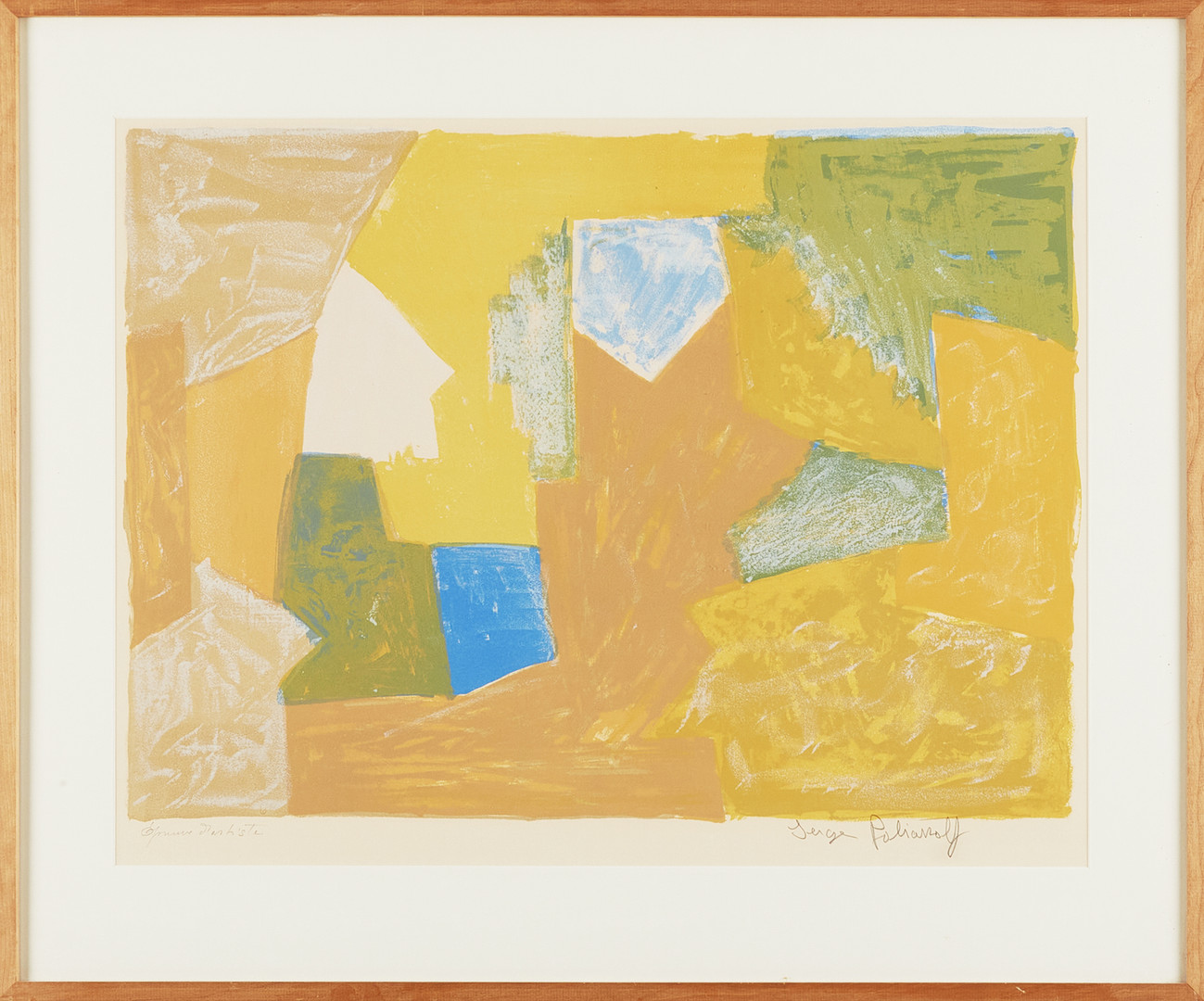 SERGE POLIAKOFF. Komposition i gult, orange och grönt, 1957, färglitografi, épreuve d'artiste, signerad, Pons, Paris.