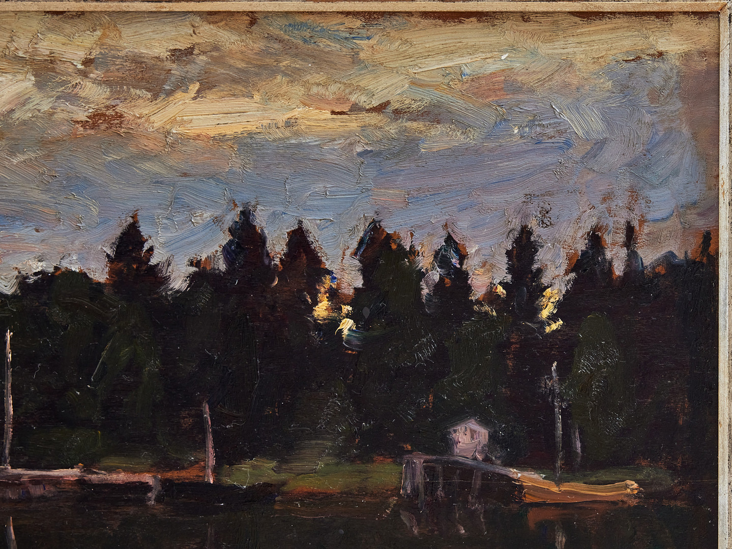 GOTTFRID KALLSTENIUS. Båthamnnen i Källvik, skymning.