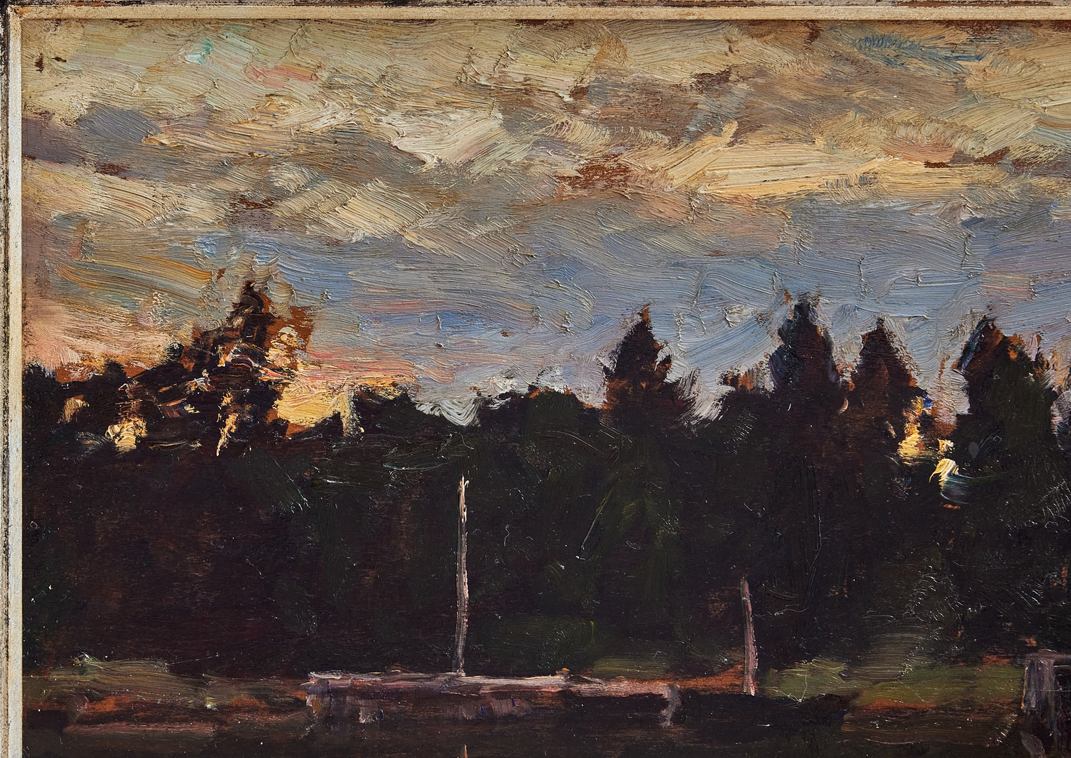 GOTTFRID KALLSTENIUS. Båthamnnen i Källvik, skymning.