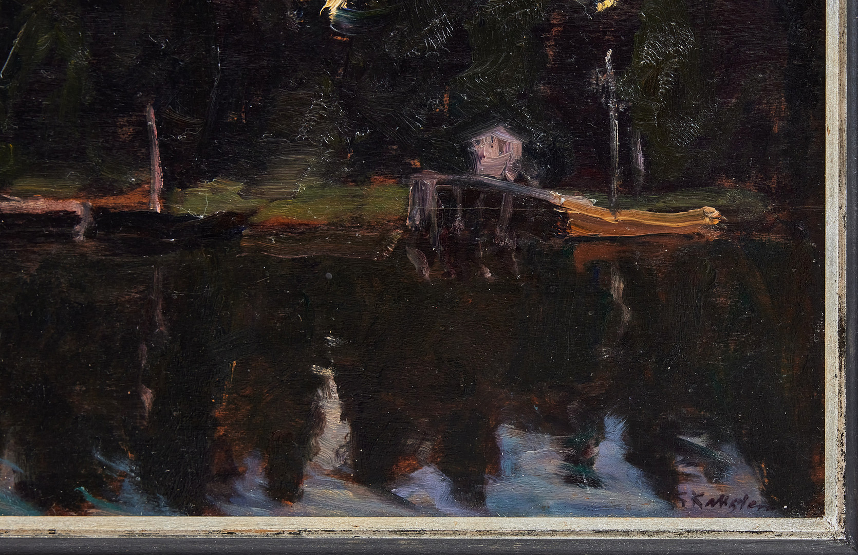 GOTTFRID KALLSTENIUS. Båthamnnen i Källvik, skymning.