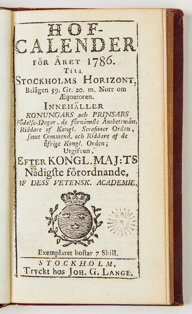 GUSTAV III BAND - Hof-Calender 1786.