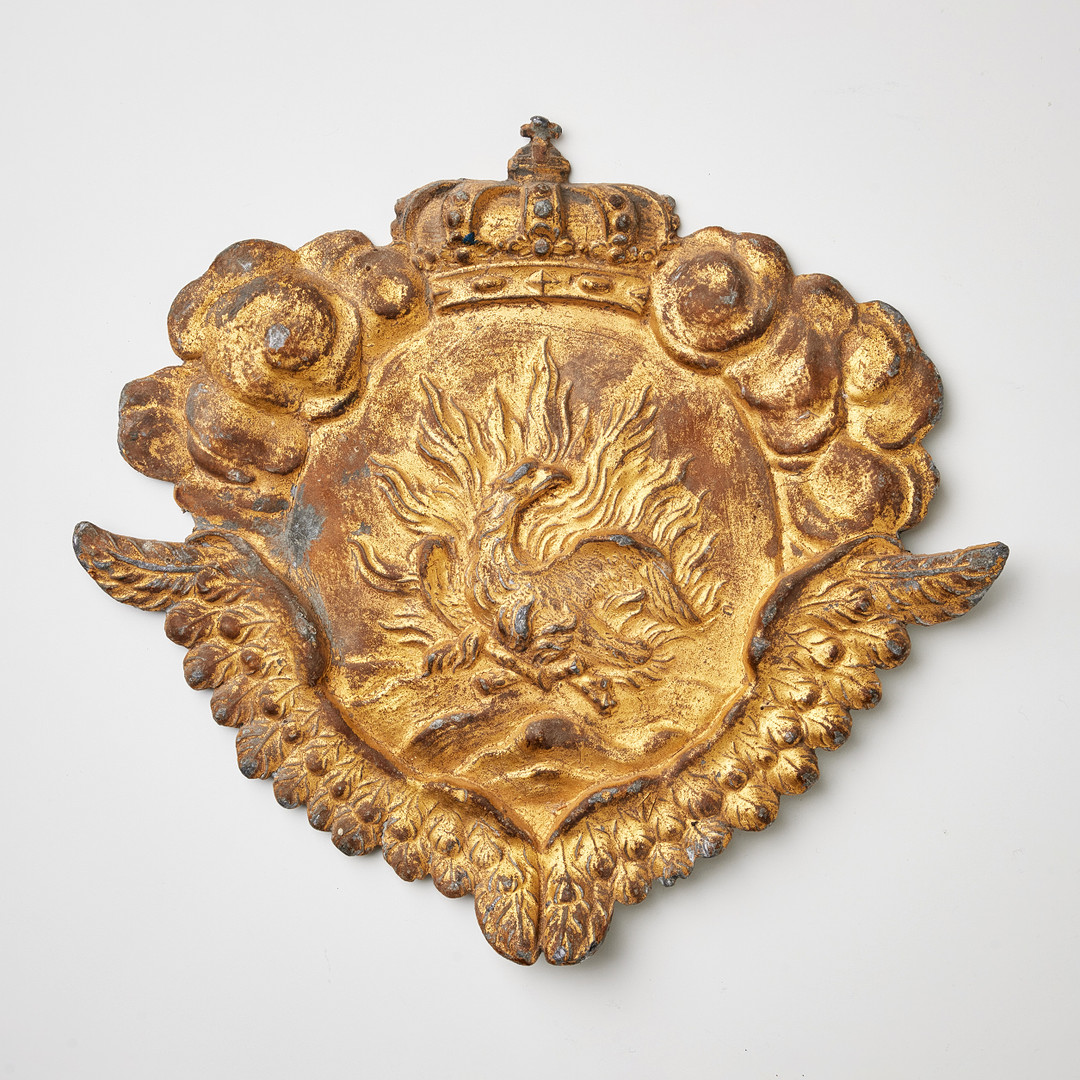 STOCKHOLMS STADS BRANDFÖRSÄKRINGSKONTOR, emblem, 1700-talets andra hälft, förgyllt bly.