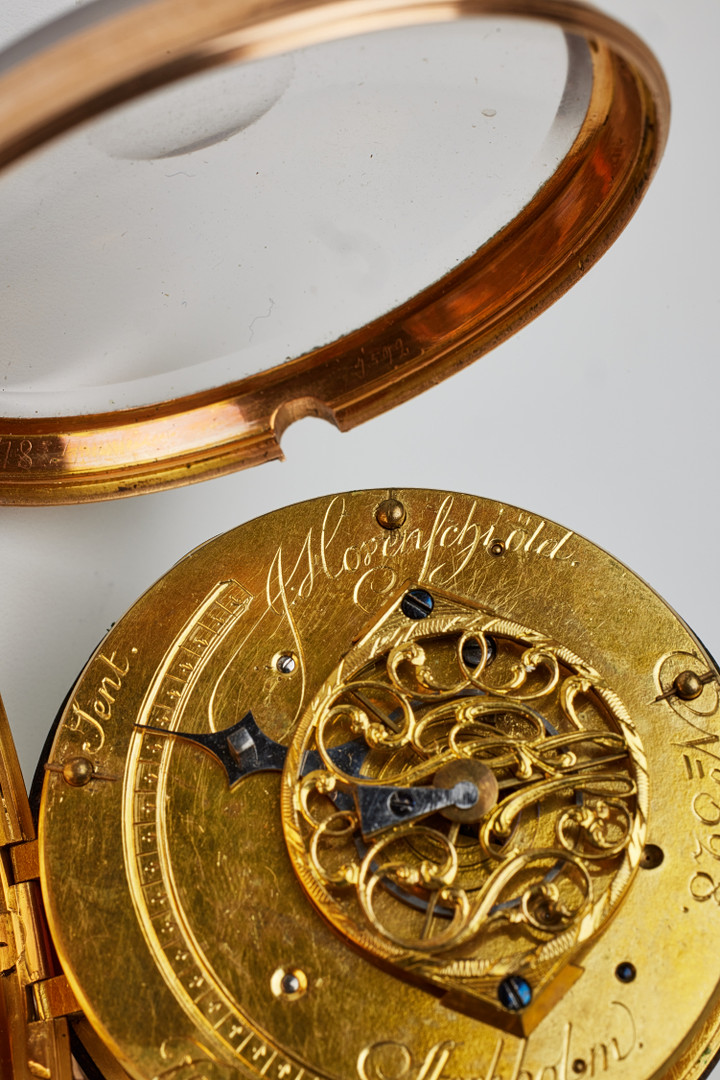 FICKUR, Joachim Hovenschiöld, Stockholm, (1767-1800), 18 k guld, nyckeldragare, ca 1789.