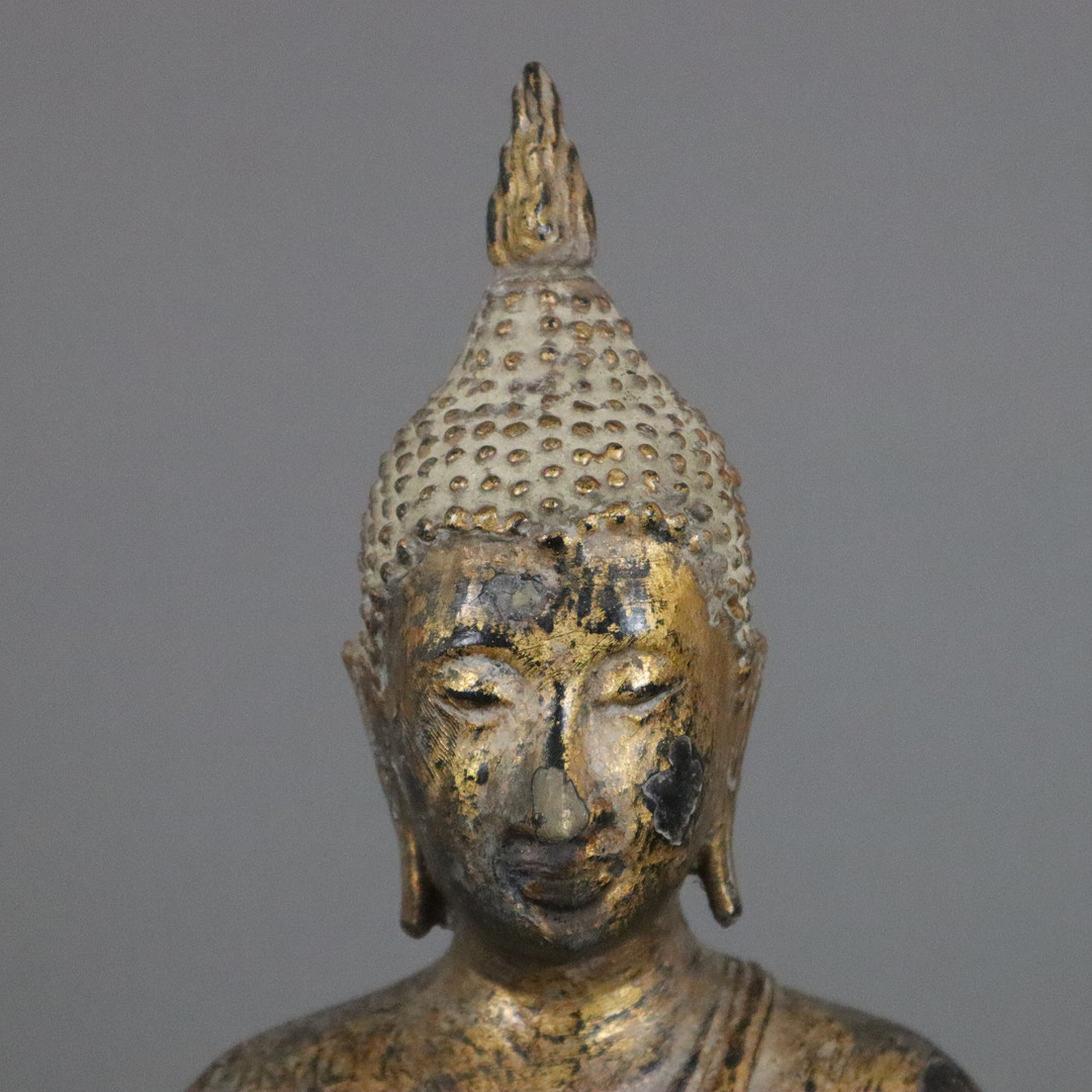 Stehende BUDDHAFIGUR - Thailand, Bronze mit Resten der Goldlackvergoldung.