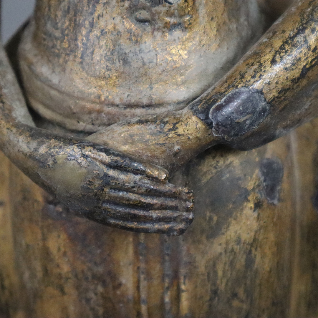 Stehende BUDDHAFIGUR - Thailand, Bronze mit Resten der Goldlackvergoldung.