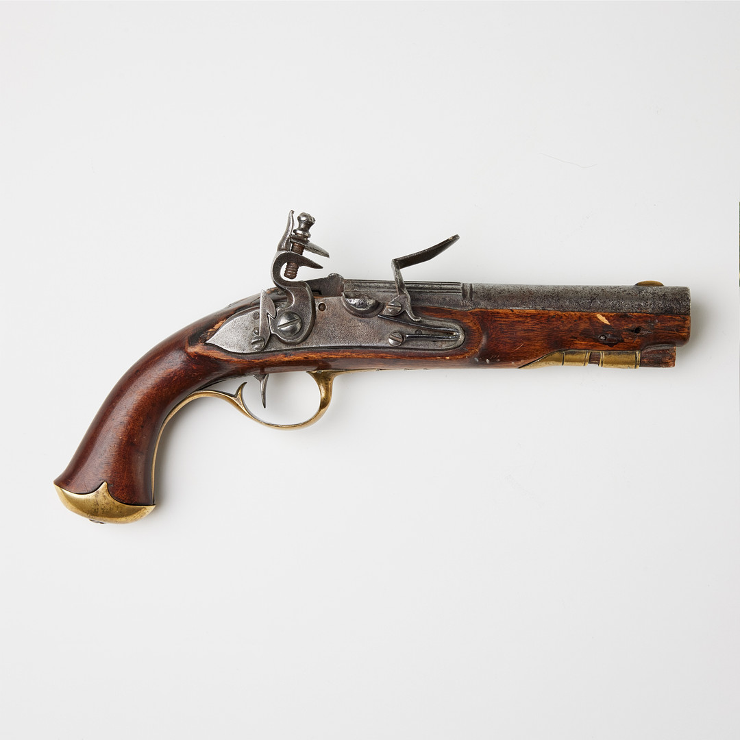 FLINTLÅSPISTOL, faktoriarbete, sannolikt Husqvarna, sent 1700-tal/tidigt 1800-tal.