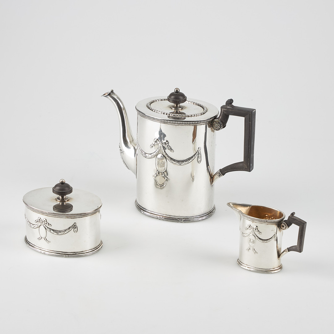 KAFFESERVIS, 3 delar, silver, Hjalmar Fagerroos, Helsingfors 1907.