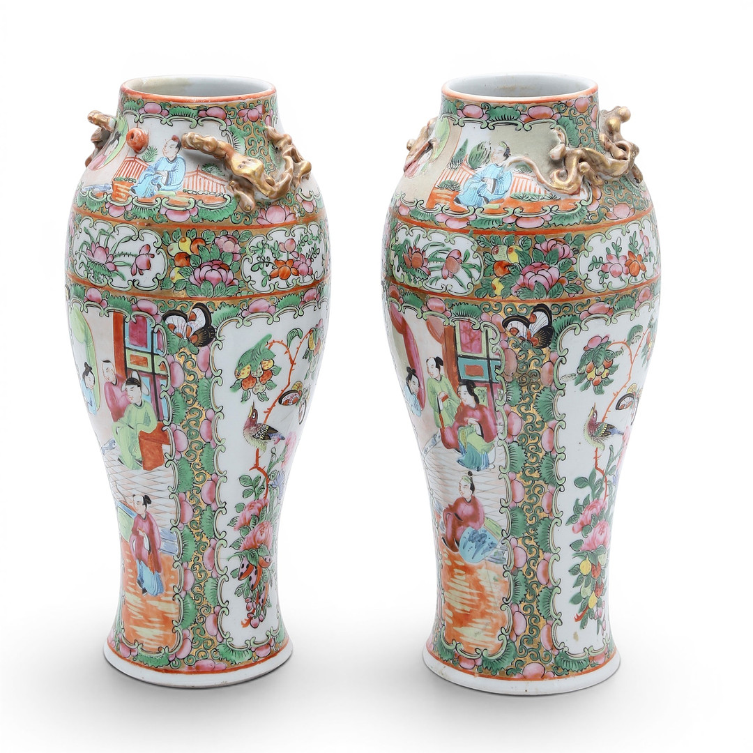 Pair of Chinese jars in “rose family” porcelain from Canton, early 20th Century.