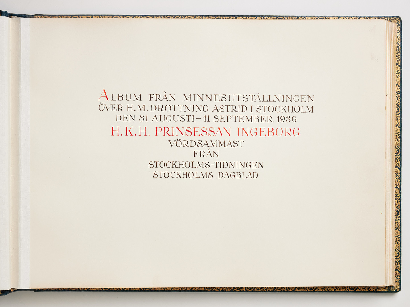 MINNESALBUM ÖVER DROTTNING ASTRID, MARMORHALLARNA 1936.