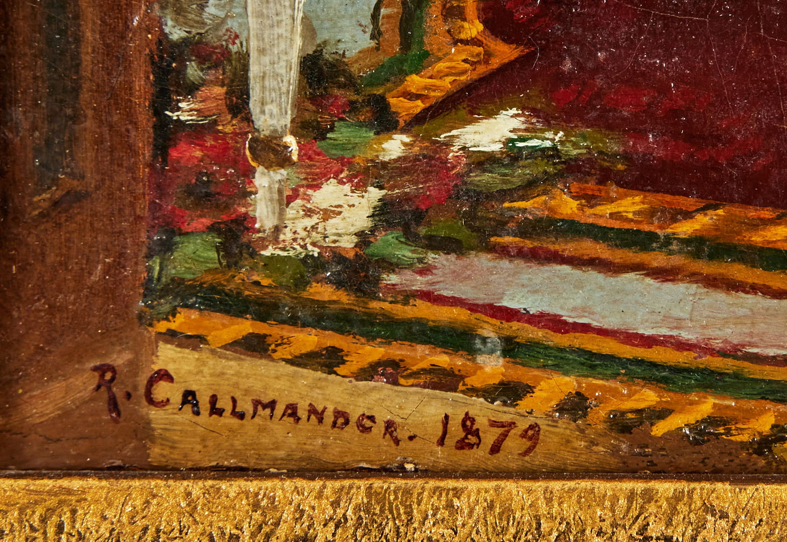 REINHOLD CALLMANDER (1840-1922). Interiör med handarbetande kvinna som får besök.