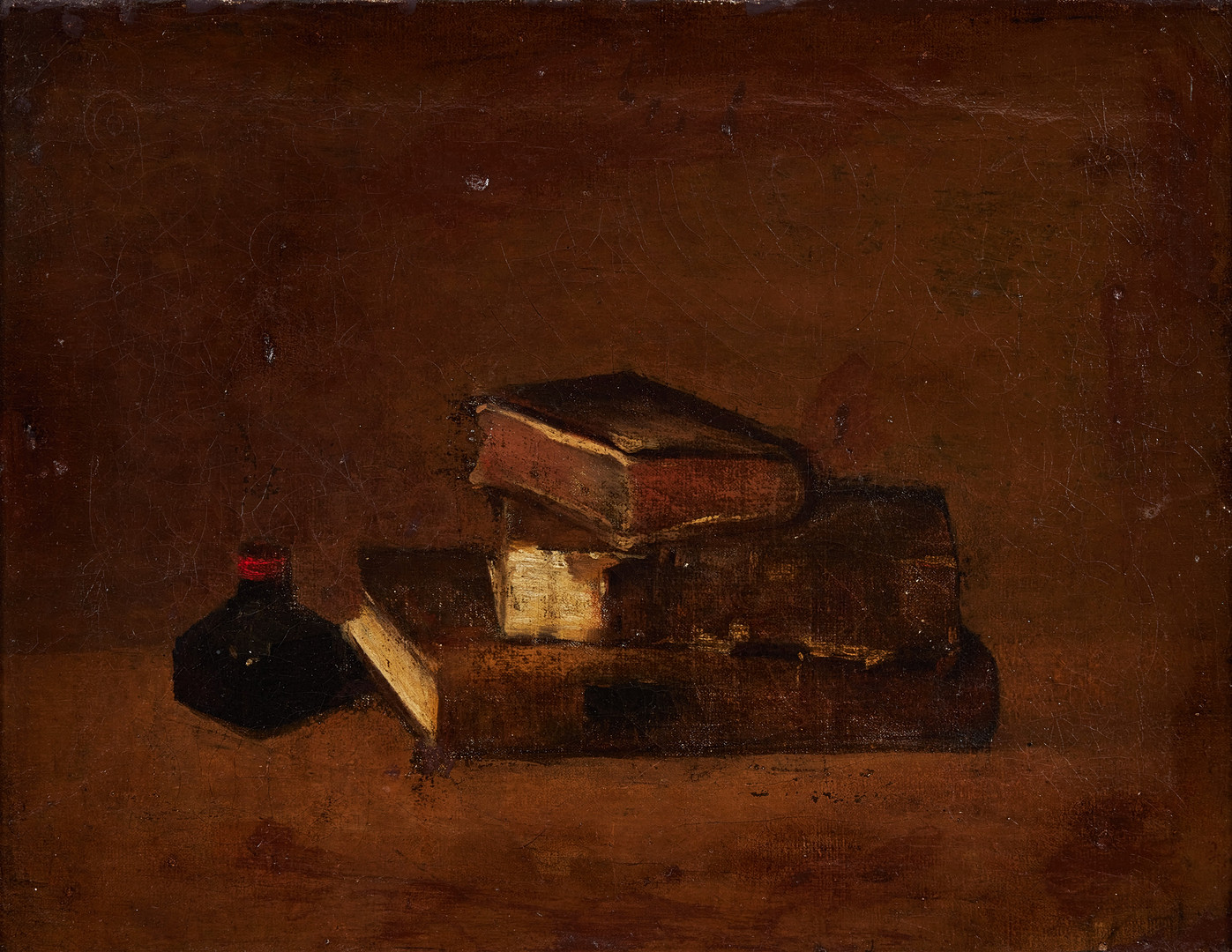 CLAUDE PRESCOTT. Tillskriven. STILLEBEN MED BÖCKER, oljemålning, 18/1900-tal.
