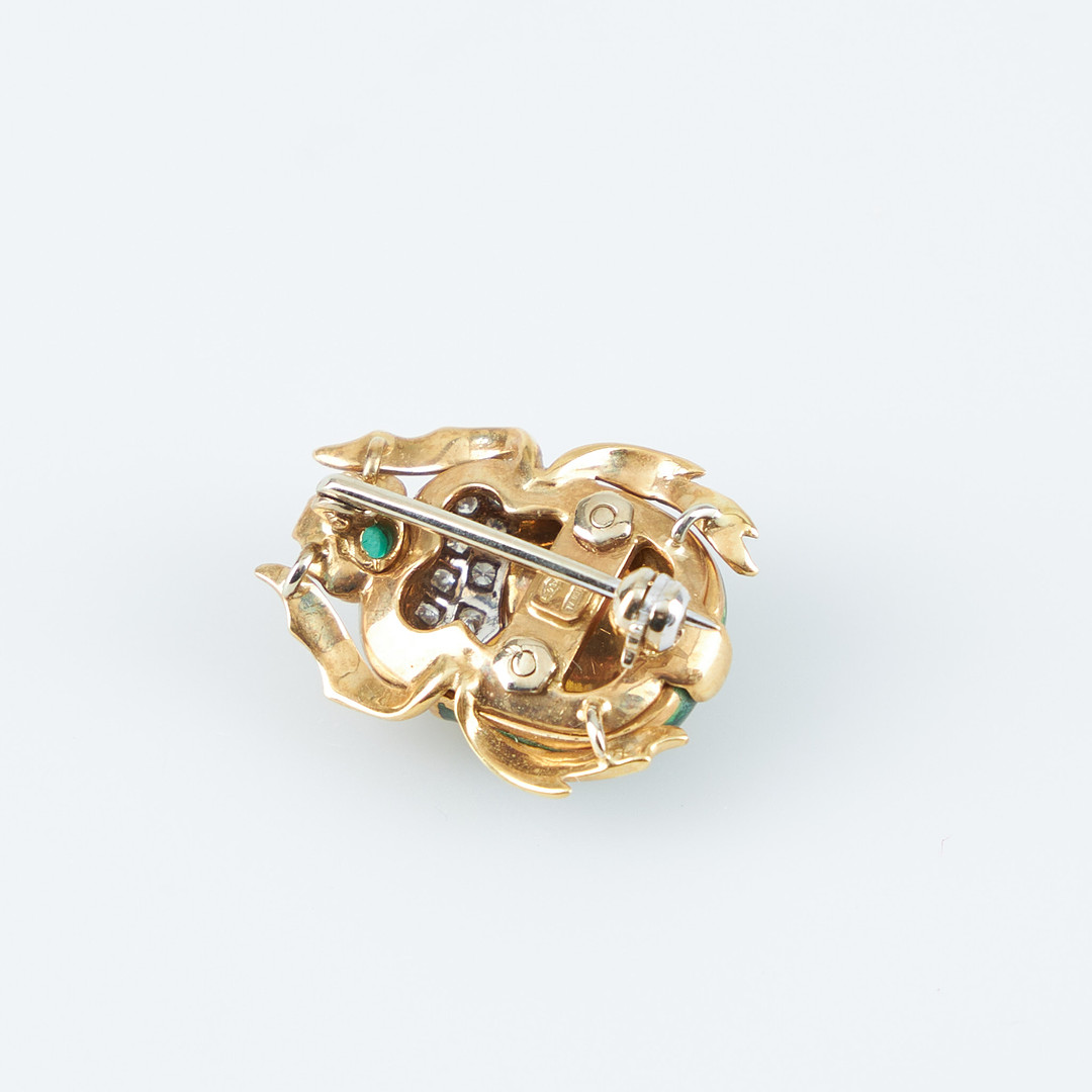 BROSCH, skalbagge, åttkantslipade diamanter, smaragd, emalj, 18K guld, Alessandria, Italien.