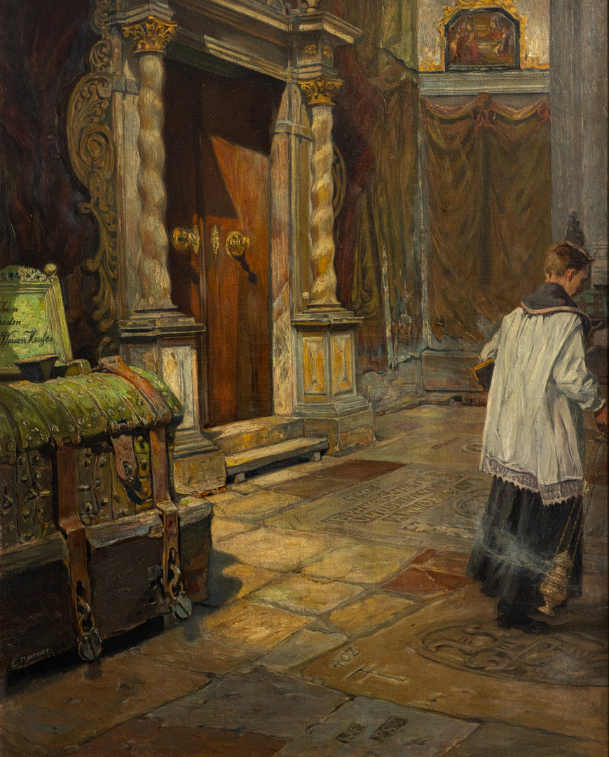 EDMUND KÖRNER (1873-?). Kircheninterieur mit Meßdiener.