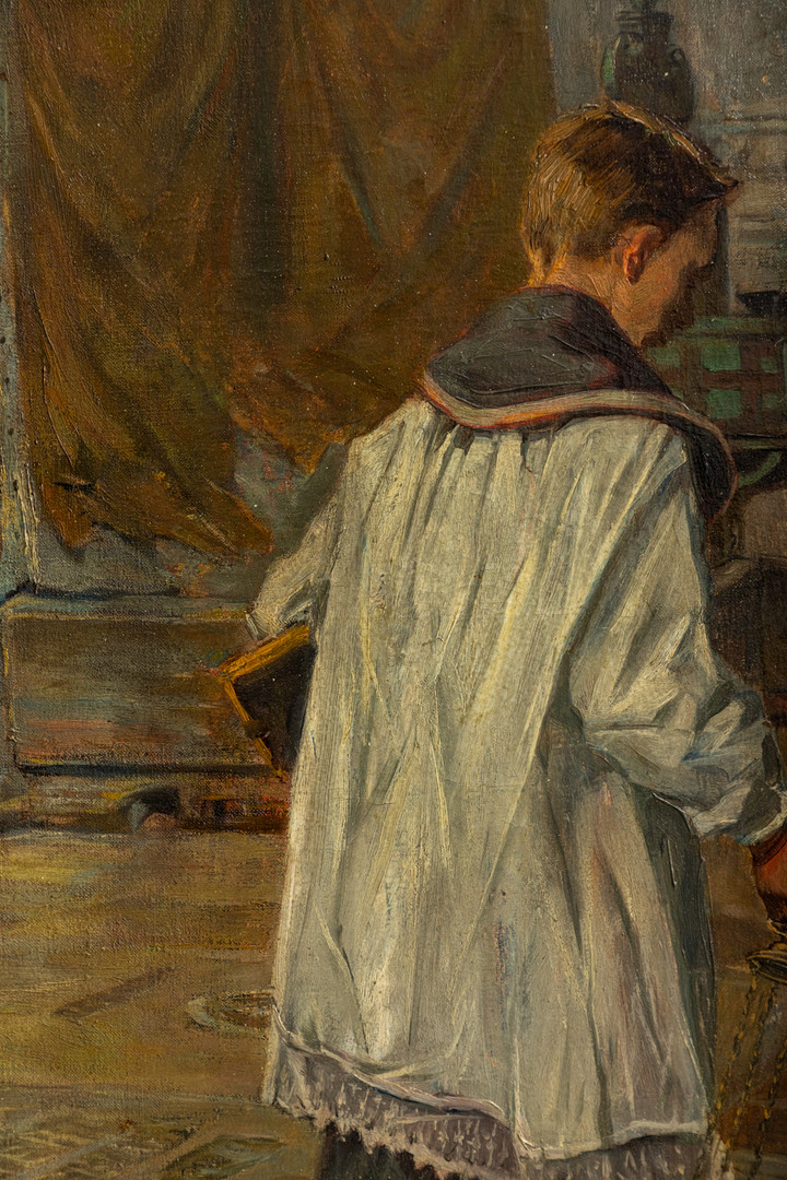EDMUND KÖRNER (1873-?). Kircheninterieur mit Meßdiener.