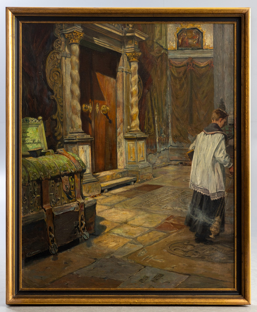 EDMUND KÖRNER (1873-?). Kircheninterieur mit Meßdiener.