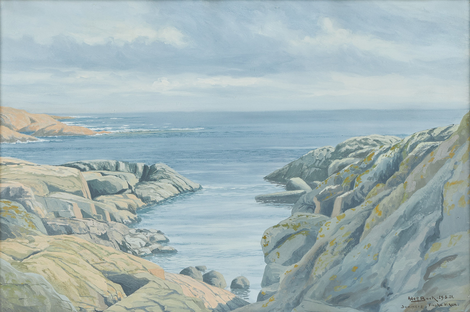 ADOLF BOCK. Vy från Finska viken, signerad Somars, Finska viken samt daterad 29.5 -21, gouache.