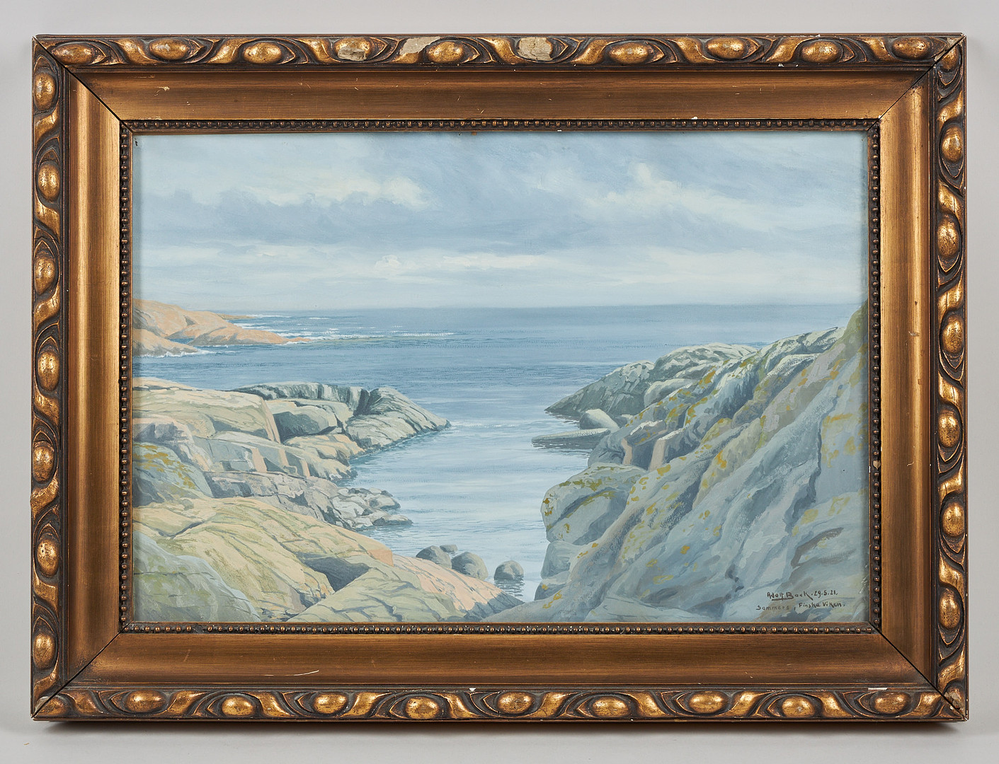 ADOLF BOCK. Vy från Finska viken, signerad Somars, Finska viken samt daterad 29.5 -21, gouache.