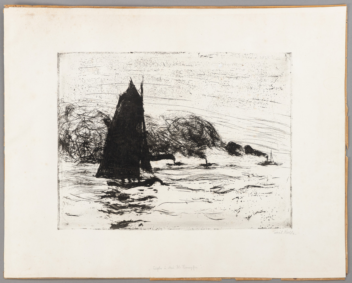 EMIL NOLDE (1867-1956). Segler und drei kleine Dampfer.