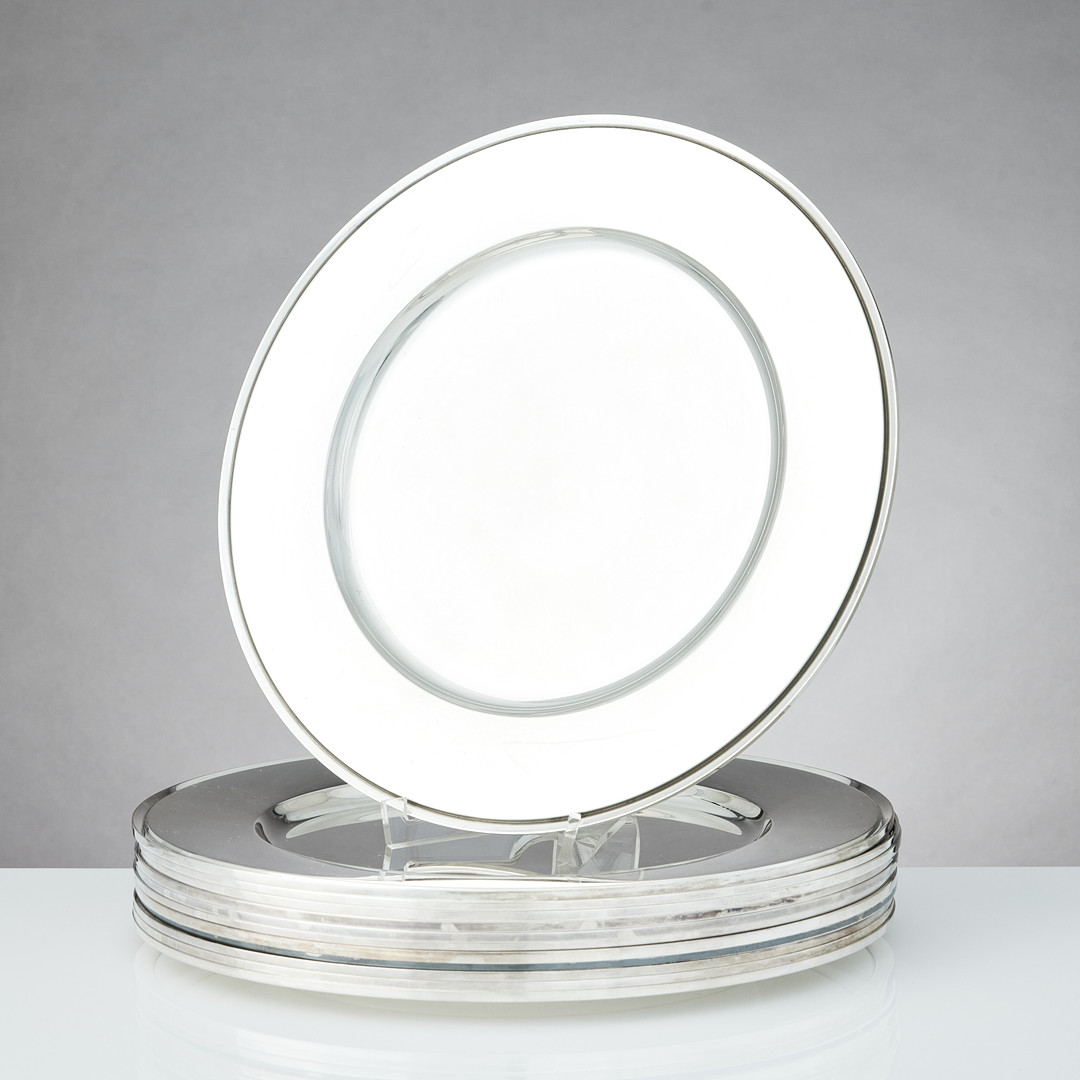 HARALD NIELSEN. Undertallrikar tolv stycken, sterlingsilver, Georg Jensen, Danmark efter 1945. Design nr 600 Y. 