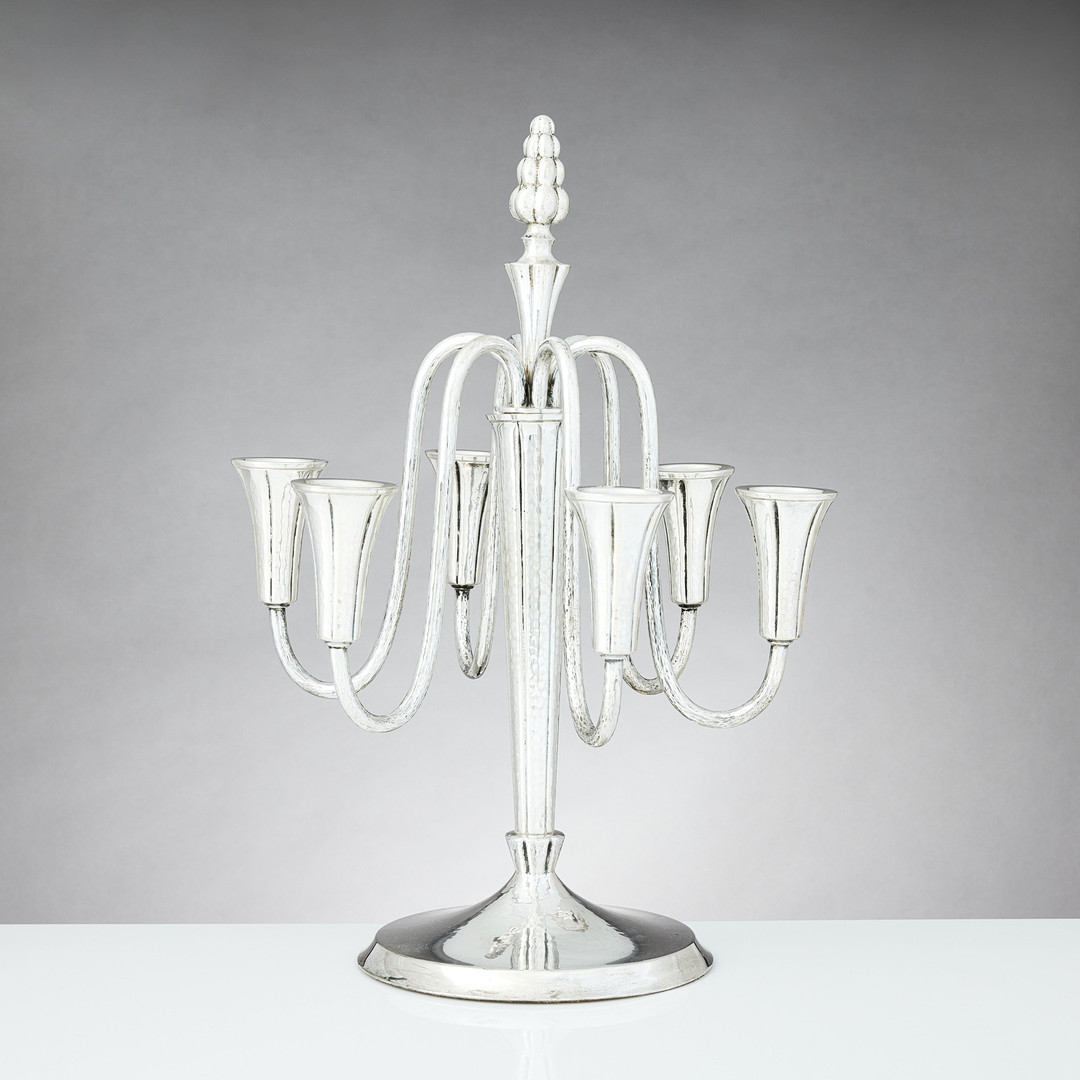 KARL ANDERSON. Ljusstakar ett par samt en kandelabertillsats, silver, Stockholm 1929.