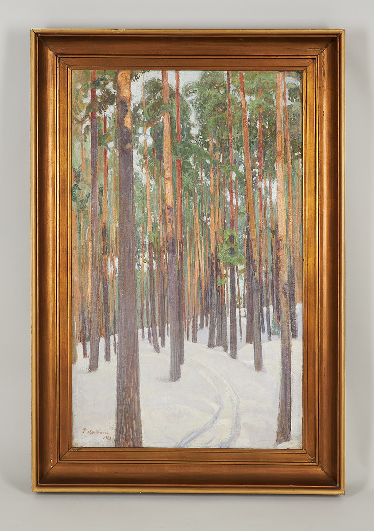 Tallskog om vintern, signerad samt daterad 1913, olja på duk.