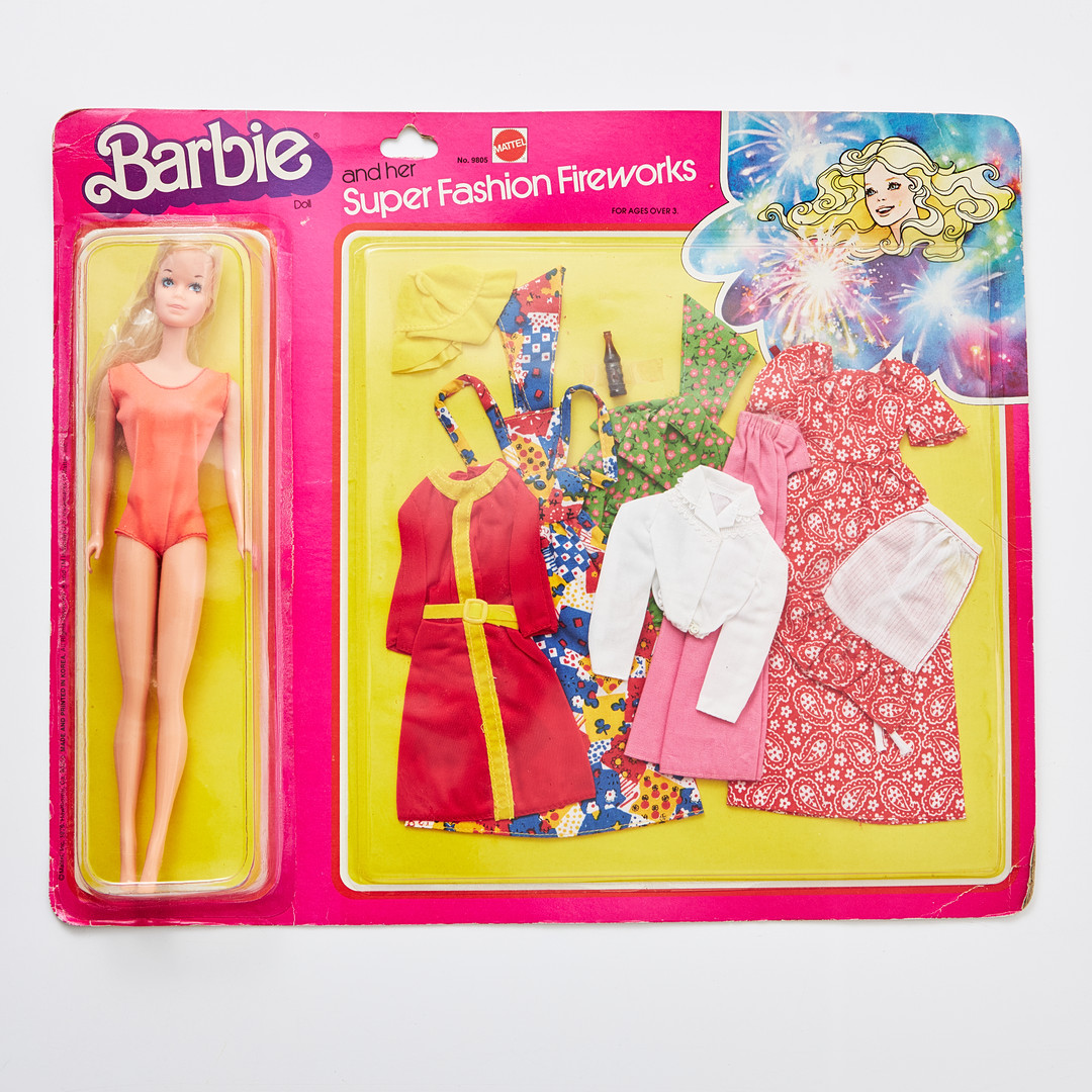 BARBIE AND HER SUPER FASHION FIREWORKS, #9805 Blonde Long Hair with Stacey Head, © Mattel Inc 1958 Korea, OUTFIT, (1977), Mattel.