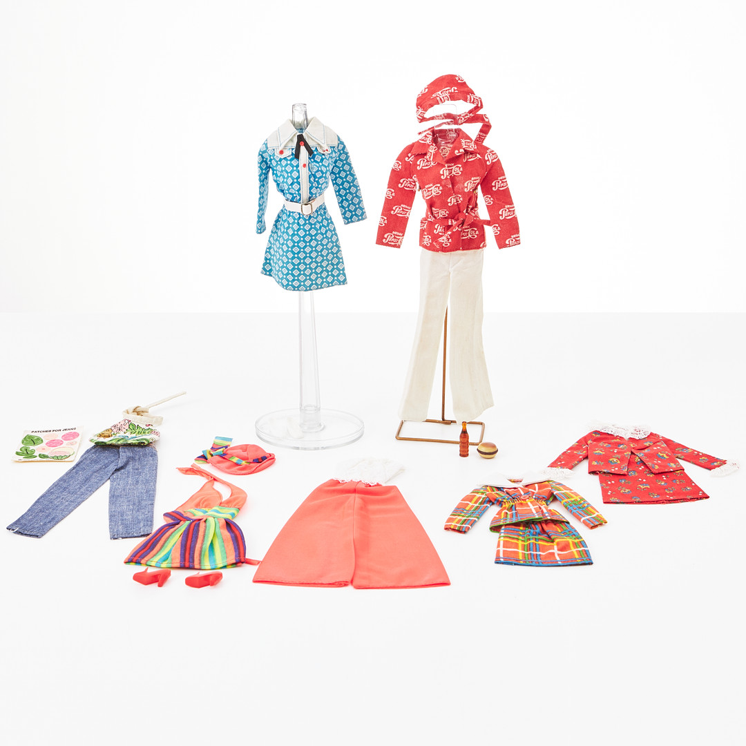 BARBIE AND HER FRIENDS, BBF Outfits, (7), #7746 Palazzo Pants Outfit (name by Sears), #7748 Lace and Ruffles, #7750, #7751, #7756 Pepsi Outfit, #7815, #7817, (1974), Mattel.