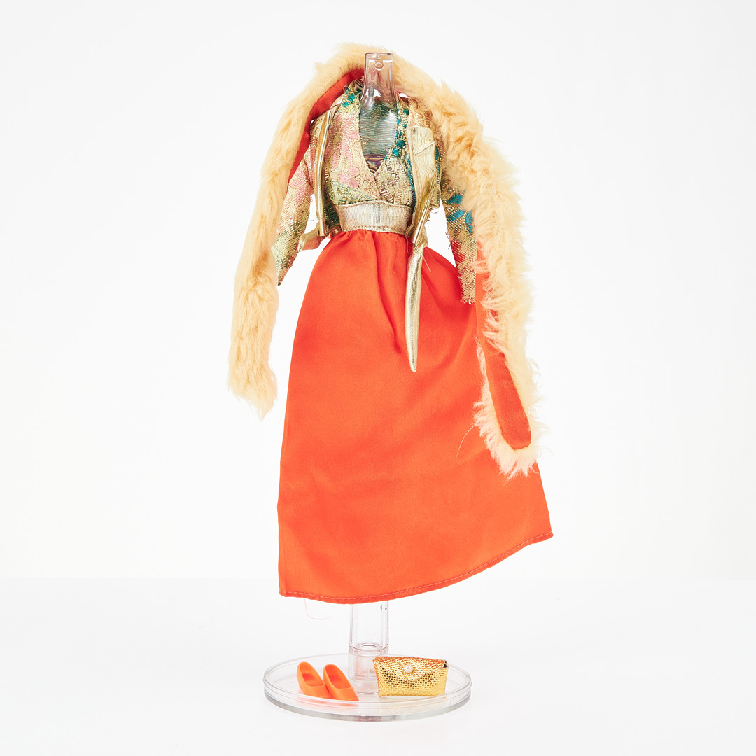 BARBIE AND HER FRIENDS, BBF+GUAG, Outfits, (5), #7839, #7840, Brocade Satin Party, #7841, Party Separates, #7843, Party Dress, #7882 Baby Sits, Sears, (1974-1976), Mattel.